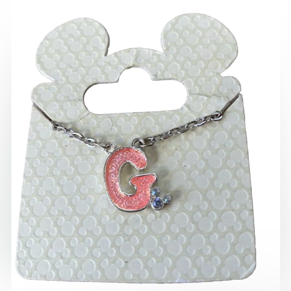 Disney Parks Necklace Pink G Mickey Mouse Rhinestones NWT 14-16” Adjustable
